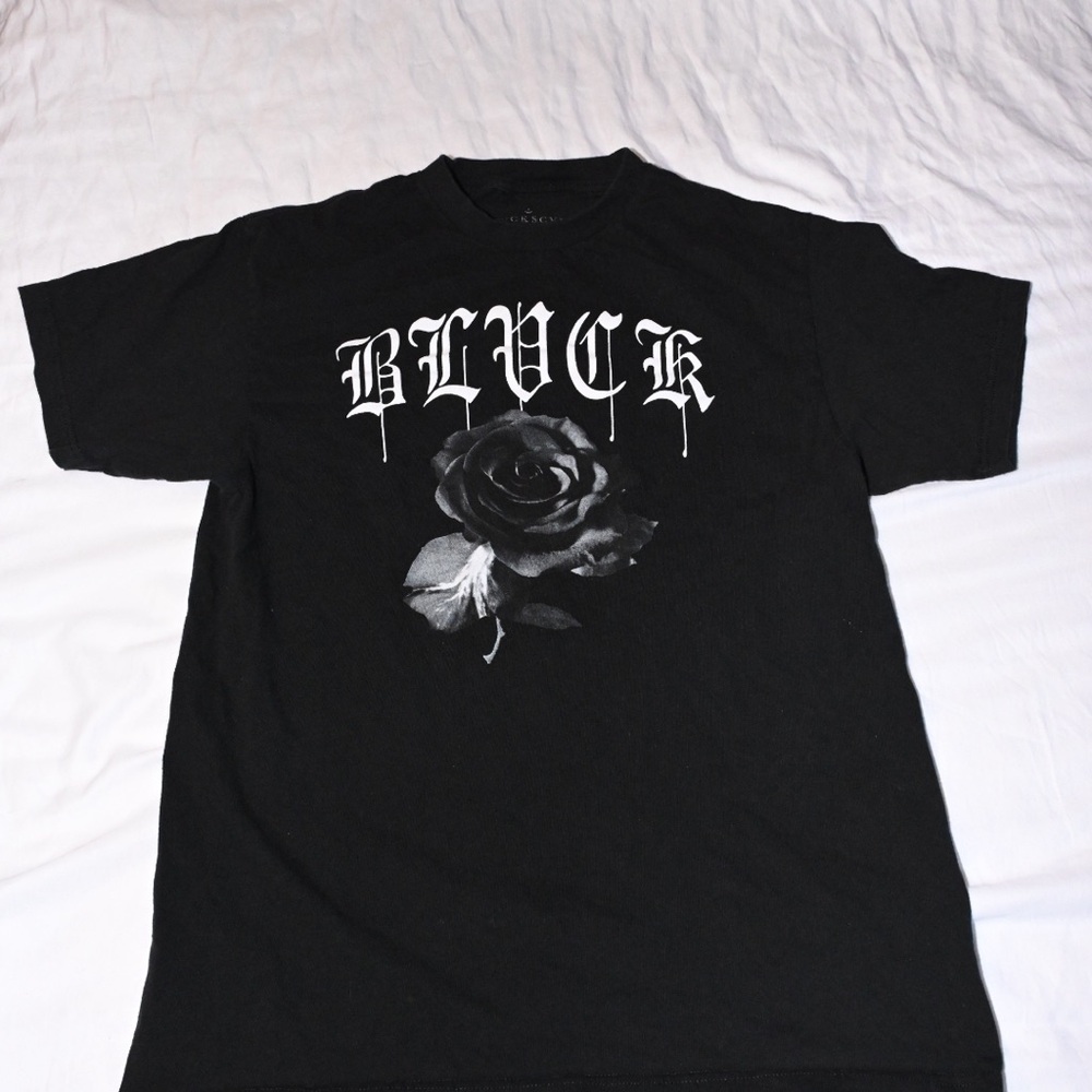 BLVCKSCVLE Black Rose Graphic Men's T-Shirt Cotton Knit Crew Neck Size M